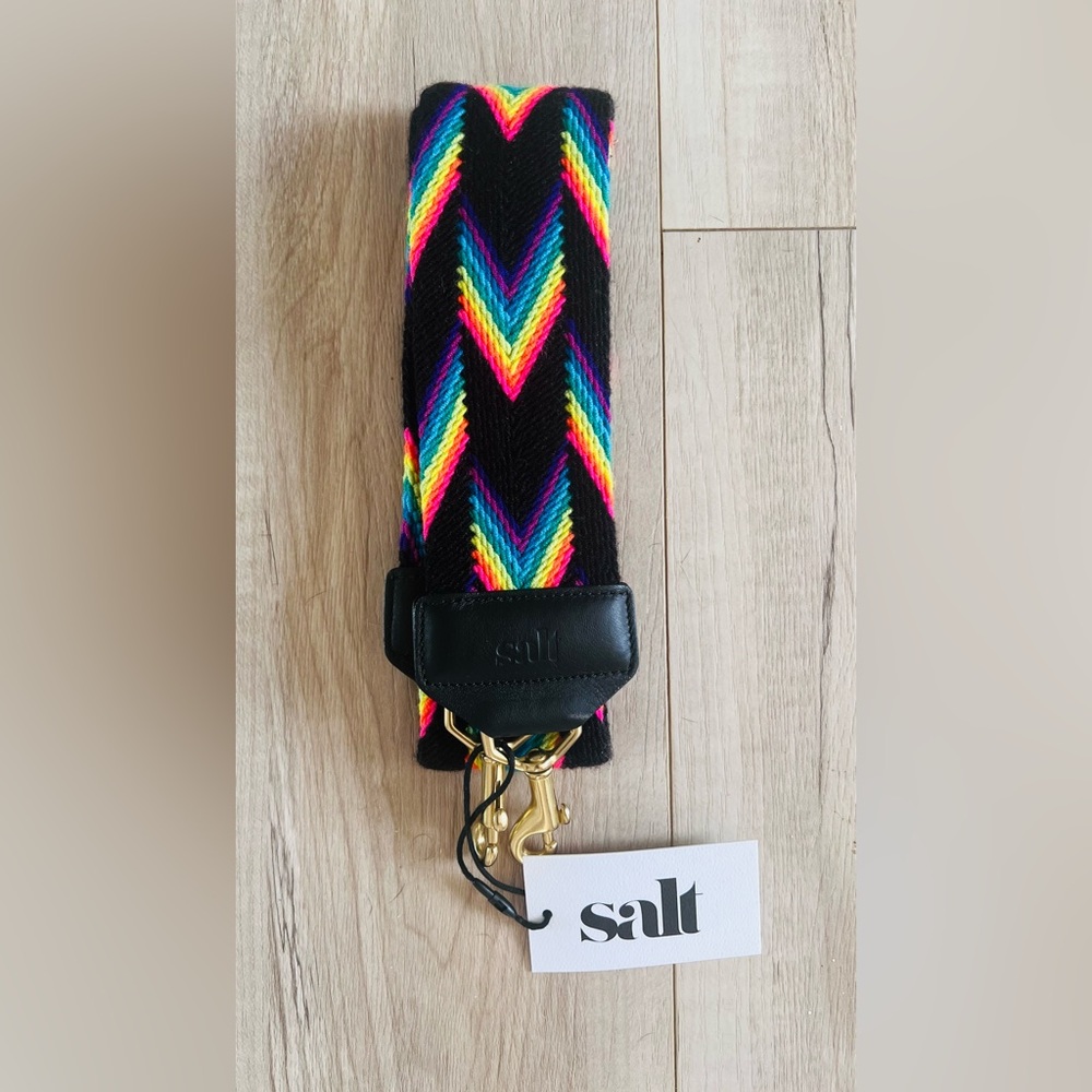 NWT Salt Black Leather Strap with Love Chevron Design